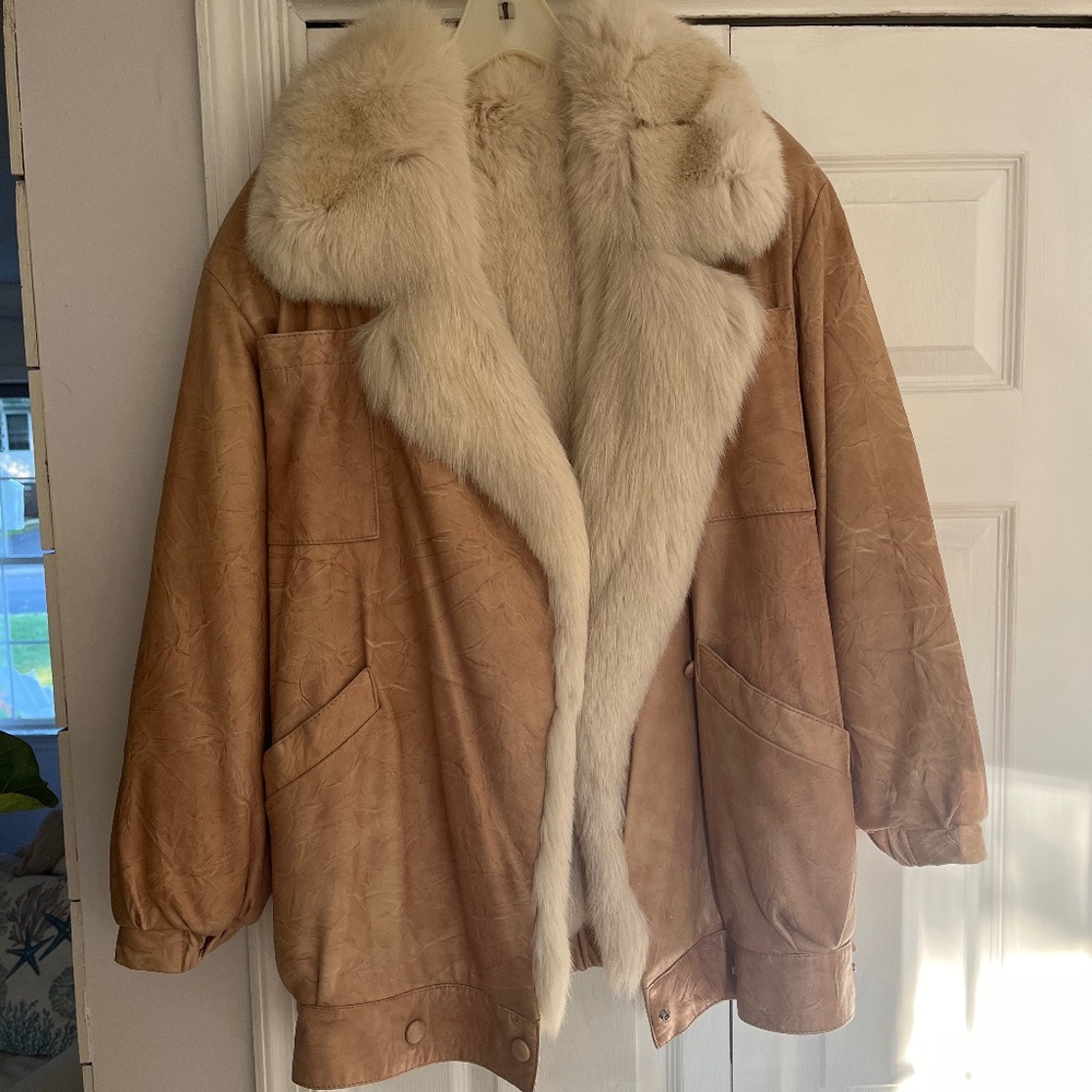 Reversible leather and fox coat